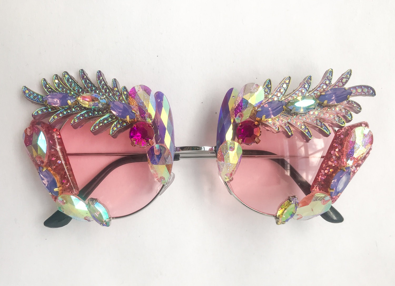 Iridescent Feather Cat Eye Sunglasses - Pink Sunglasses Handcrafted ...